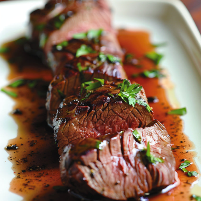 an image depicting a cozy kitchen setting where various dishes featuring tenderloin tips are being prepared. The scene captures a lively and inviting culinary atmosphere with several pots and pans on the kitchen counter