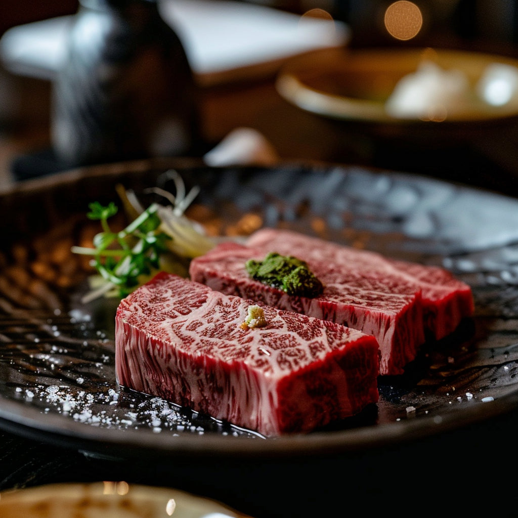 wagyu on table surrounded by spices indicating a good source of fat for heart