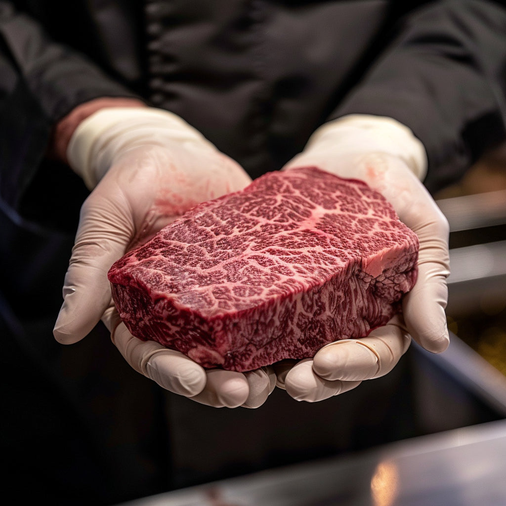 chef examining multiple wagyu cuts for high quality